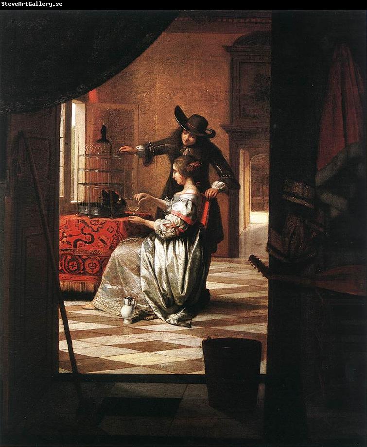 HOOCH, Pieter de Couple with Parrot sg